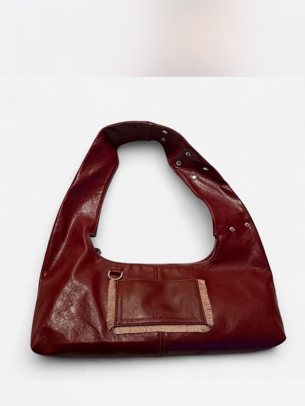 Maroon Leather Shoulder Hobo Bag